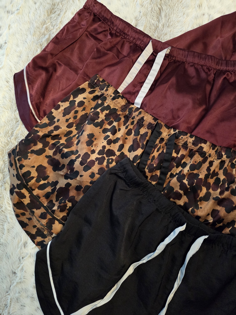 3 Sets Of Satin Pajamas - Black, Leopard, and Burgundy LARGE - Picture 3 of 6